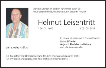 Anzeige von Helmut Leisentritt von MGO