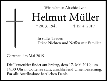 Anzeige von Helmut Müller von MGO