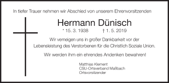 Anzeige von Hermann Dünisch von MGO