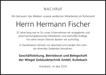 Anzeige von Hermann Fischer von MGO