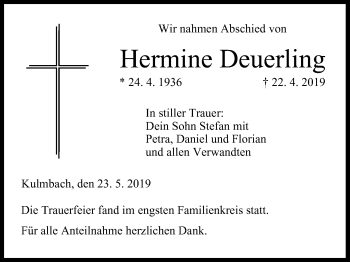 Anzeige von Hermine Deuerling von MGO