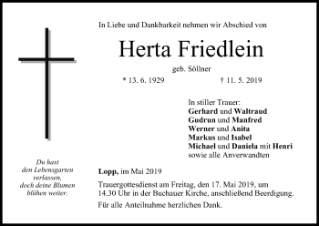 Anzeige von Herta Friedlein von MGO