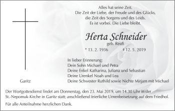 Anzeige von Herta Schneider von MGO