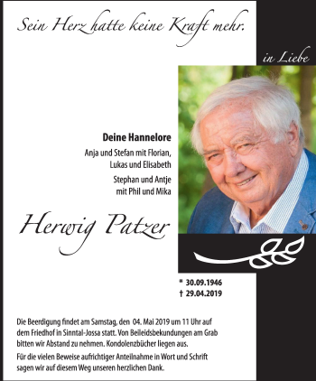 Anzeige von Herwig Patzer von MGO