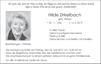 Anzeige von Hilde Zirkelbach von MGO