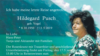 Anzeige von Hildegard Pusch von MGO