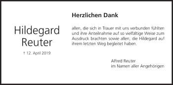 Anzeige von Hildegard Reuter von MGO