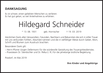Anzeige von Hildegard Schneider von MGO