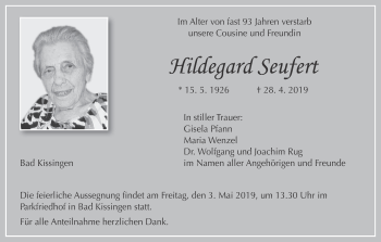 Anzeige von Hildegard Seufert von MGO