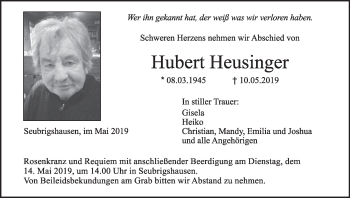 Anzeige von Hubert Heusinger von MGO
