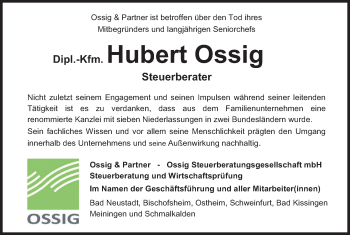 Anzeige von Hubert Ossig von MGO