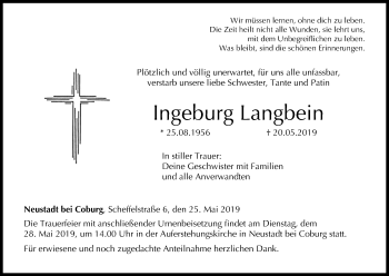 Anzeige von Ingeburg Langbein von MGO