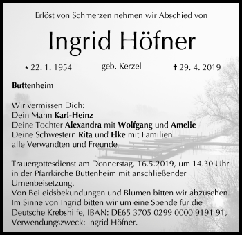 Anzeige von Ingrid Höfner von MGO