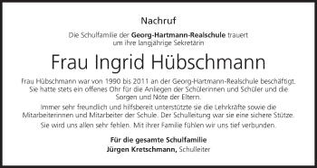Anzeige von Ingrid Hübschmann von MGO