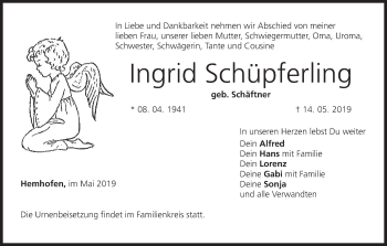 Anzeige von Ingrid Schüpferling von MGO