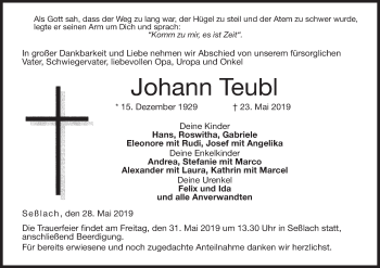 Anzeige von Johann Teubl von MGO