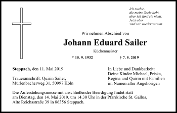 Anzeige von Johann Eduard Sailer von MGO