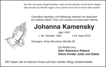 Anzeige von Johanna Kamensky von MGO