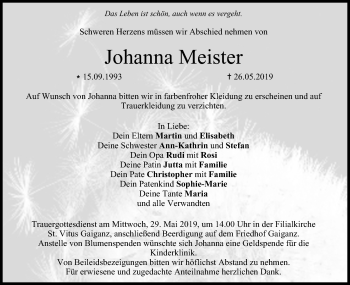 Anzeige von Johanna Meister von MGO