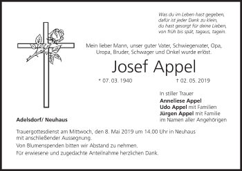 Anzeige von Josef Appel von MGO