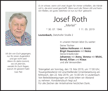 Anzeige von Josef Roth von MGO