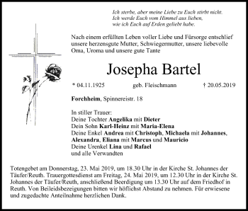 Anzeige von Josepha Bartel von MGO