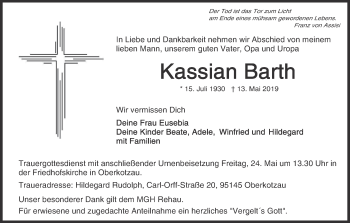 Anzeige von Kassian Barth von MGO