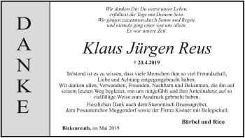Anzeige von Klaus-Jürgen Reus von MGO