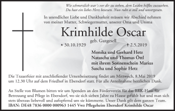 Anzeige von Krimhilde Oscar von MGO