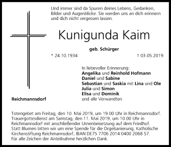 Anzeige von Kunigunda Kaim von MGO
