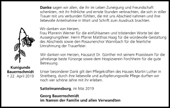 Anzeige von Kunigunde Bauernschmidt von MGO