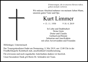 Anzeige von Kurt Limmer von MGO