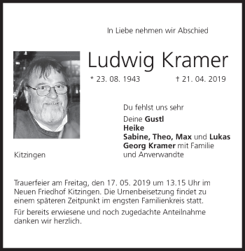 Anzeige von Ludwig Kramer von MGO