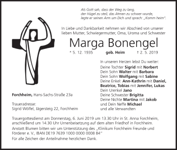 Anzeige von Marga Bonengel von MGO