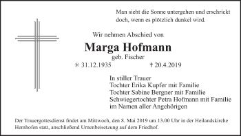 Anzeige von Marga Hofmann von MGO