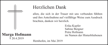 Anzeige von Marga Hofmann von MGO