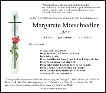 Anzeige von Margarete Motschiedler von MGO