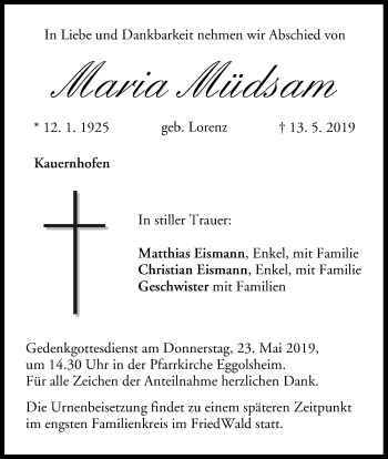 Anzeige von Maria Müdsam von MGO