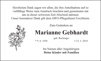 Anzeige von Marianne Gebhardt von MGO