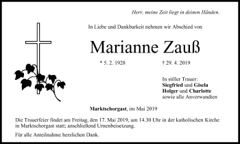 Anzeige von Marianne Zauß von MGO