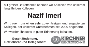 Anzeige von Nazif Imeri von MGO