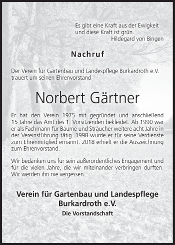 Anzeige von Norbert Gärtner von MGO