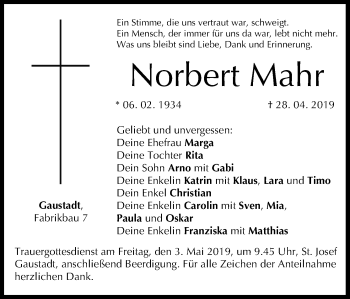 Anzeige von Norbert Mahr von MGO