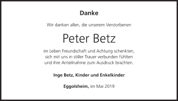 Anzeige von Peter Betz von MGO