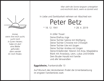 Anzeige von Peter Betz von MGO