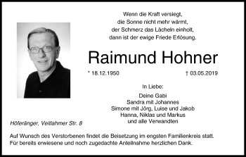 Anzeige von Raimund Hohner von MGO