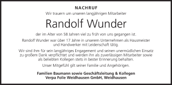 Anzeige von Randolf Wunder von MGO