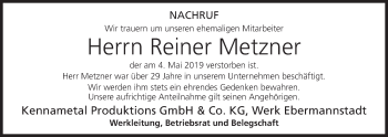 Anzeige von Reiner Metzner von MGO