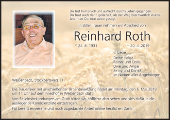 Anzeige von Reinhard Roth von MGO