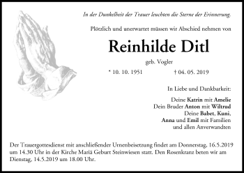 Anzeige von Reinhilde Ditl von MGO